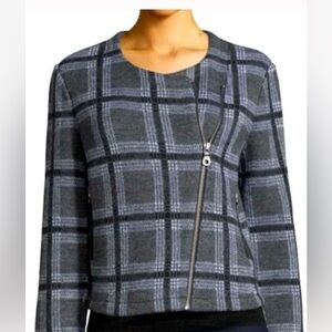 Joie Women’s Grey Plaid Side Zip Front Moto Jacket/Sweater Size S